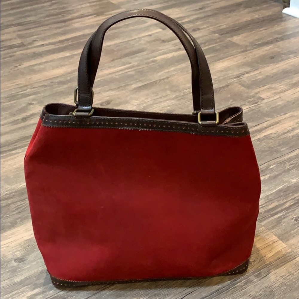 Saks Fifth Avenue red suede handbag